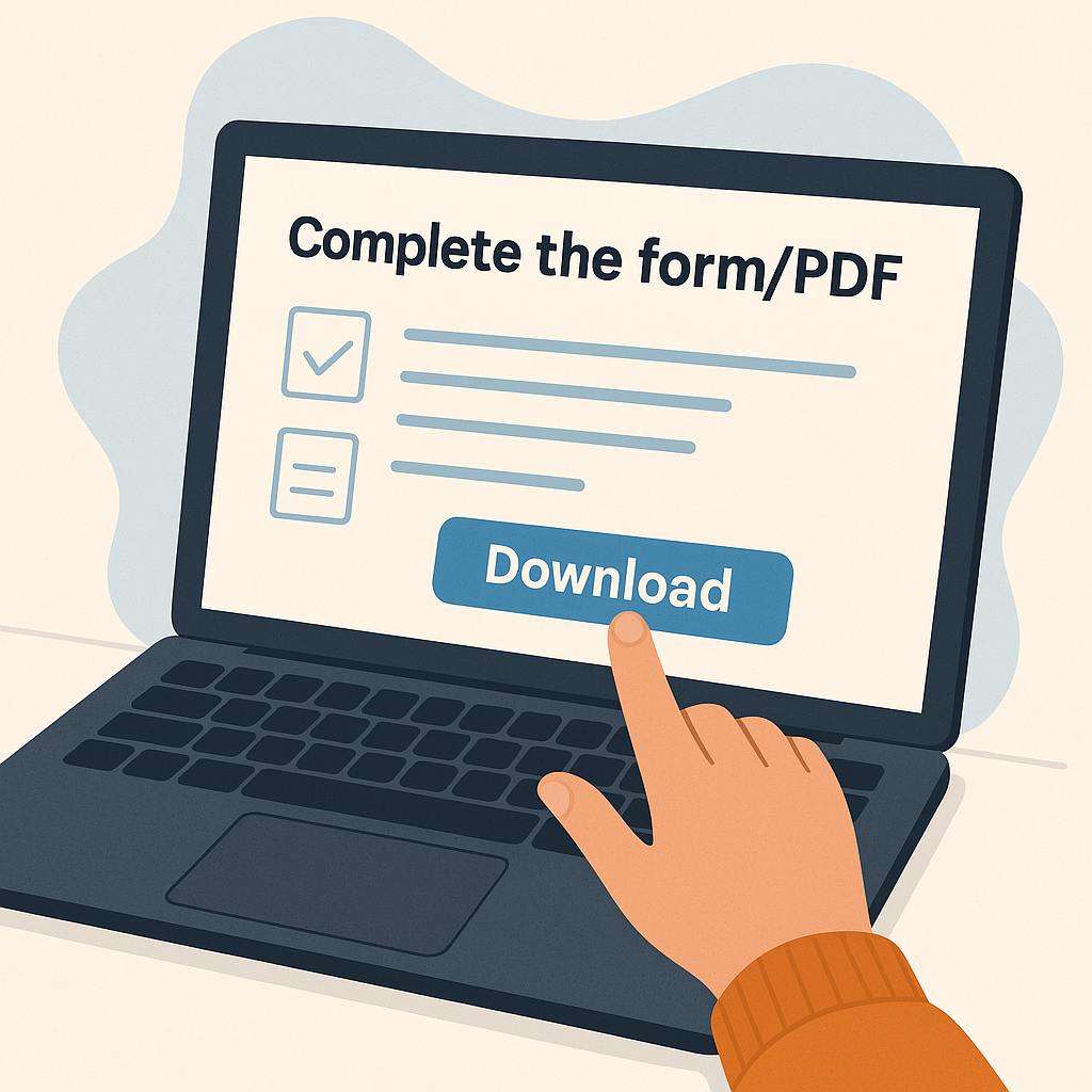 Laptop screen showing a form download prompt